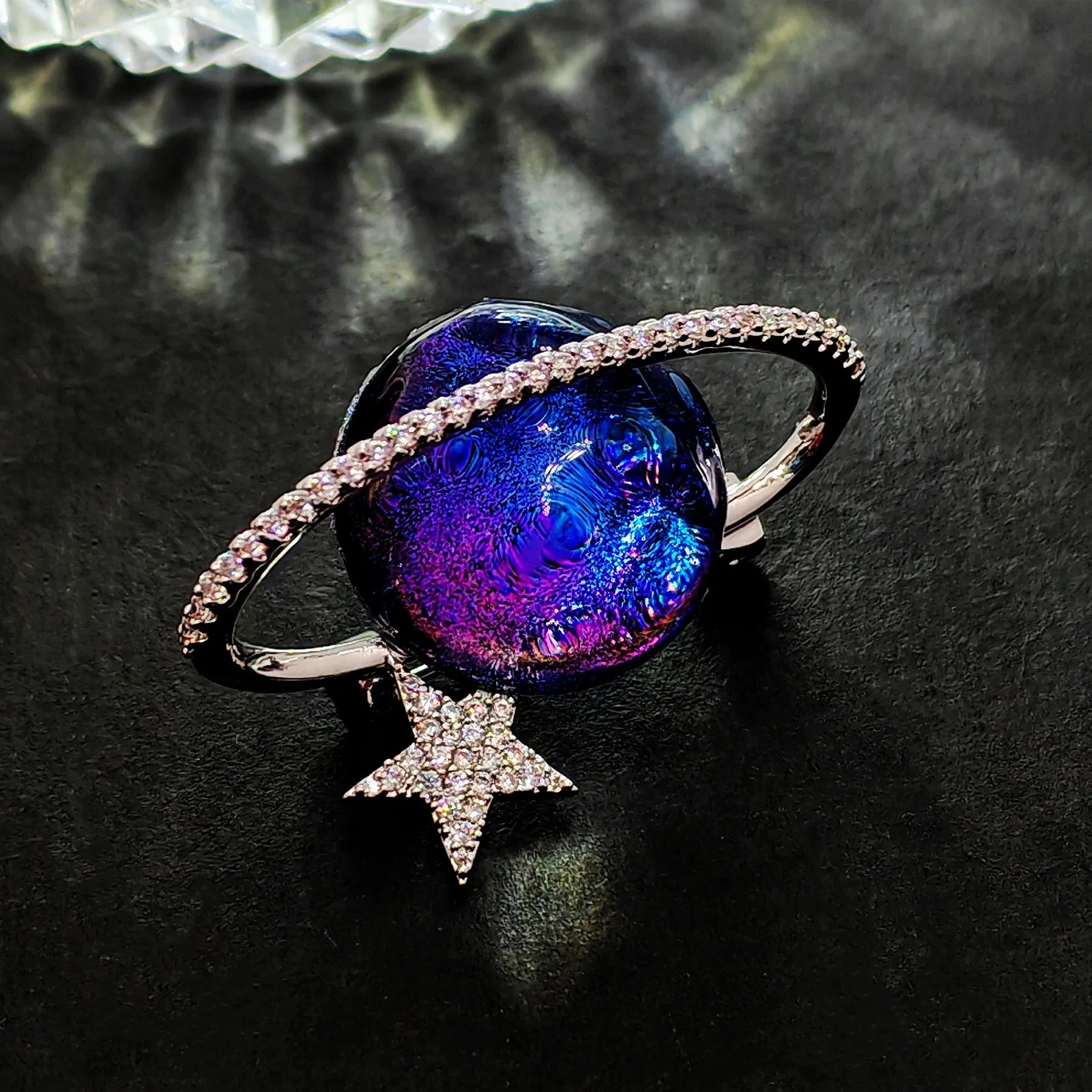 Gorgeous Blue and Purple Planet Saturn Pin with Silver Star Accent