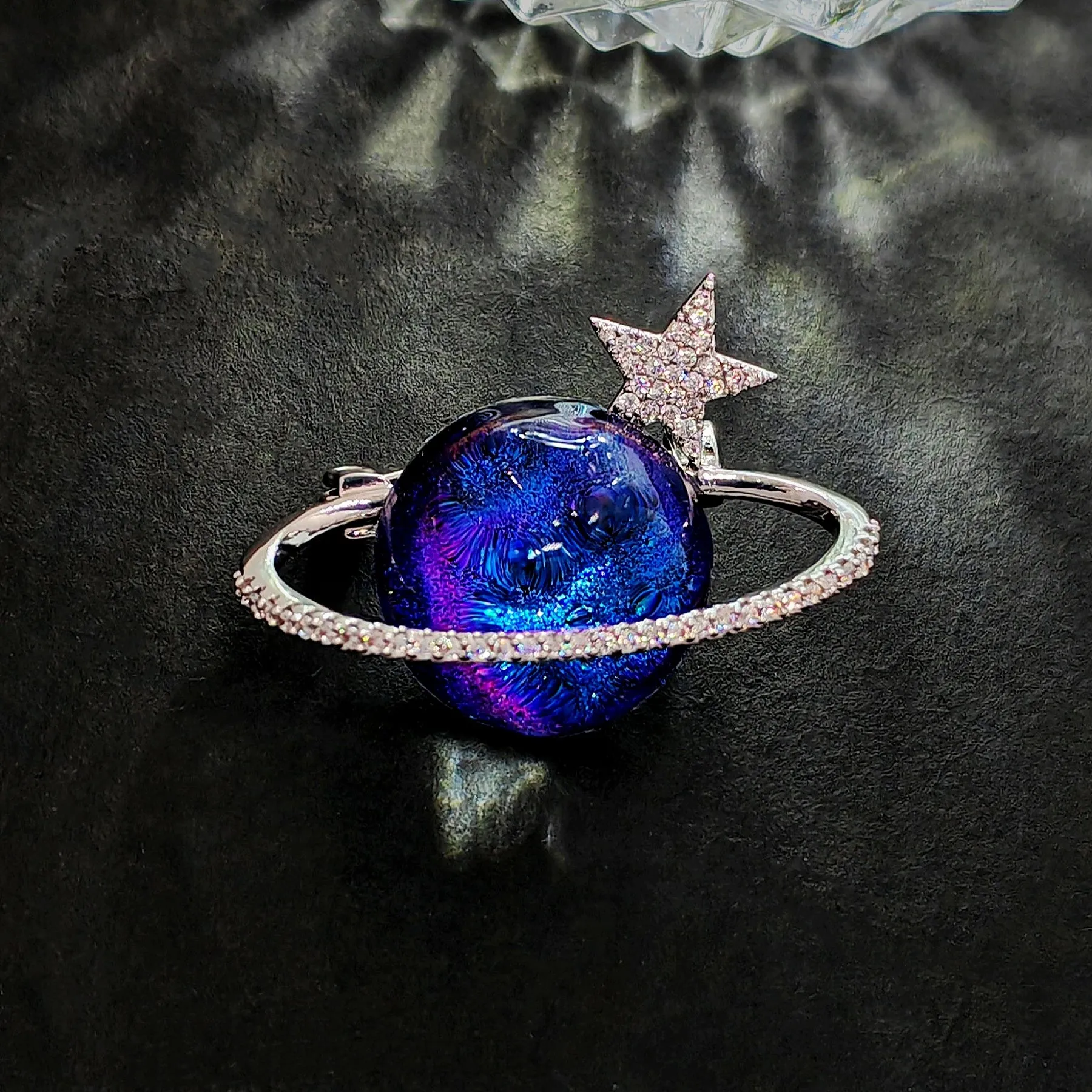 Gorgeous Blue and Purple Planet Saturn Pin with Silver Star Accent