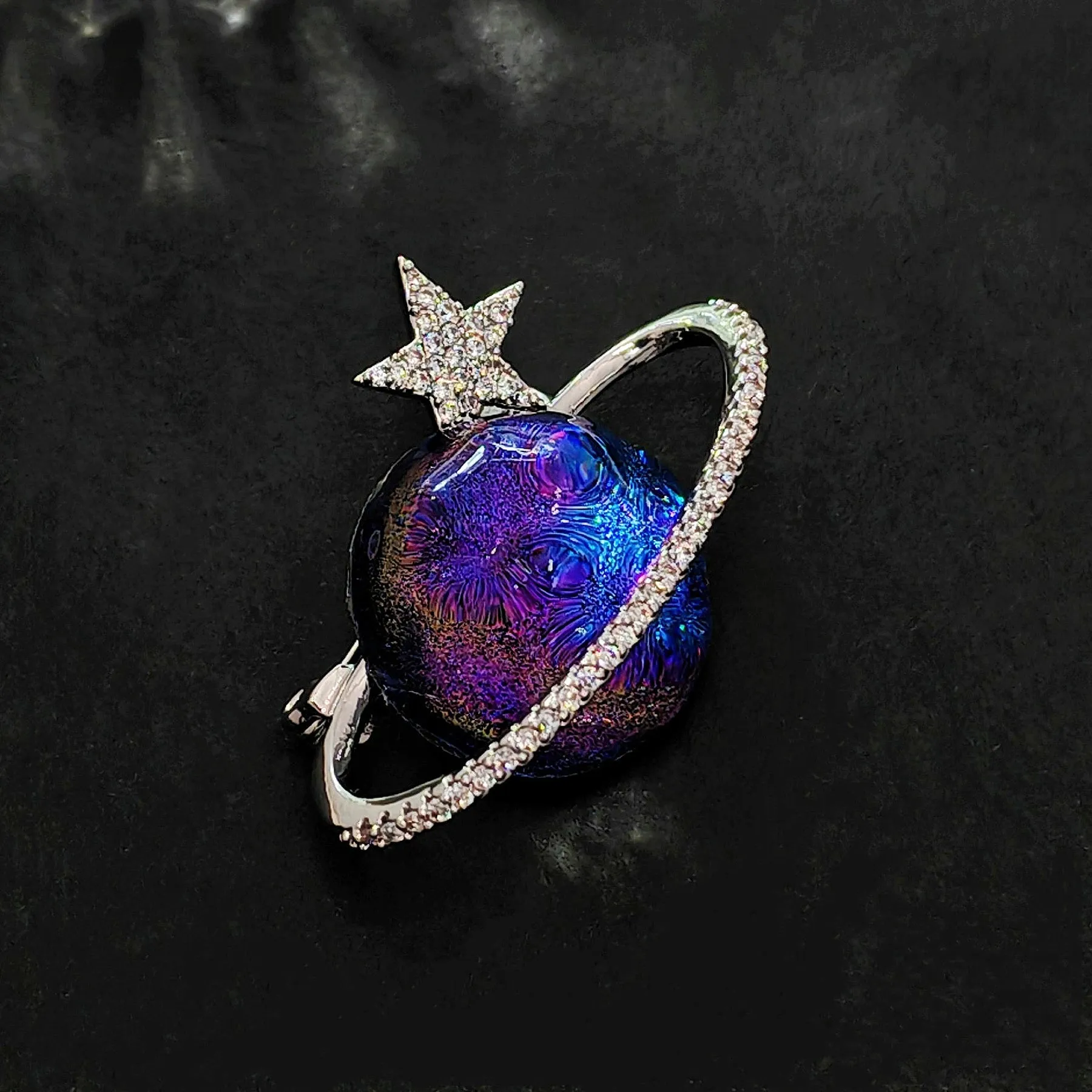 Gorgeous Blue and Purple Planet Saturn Pin with Silver Star Accent