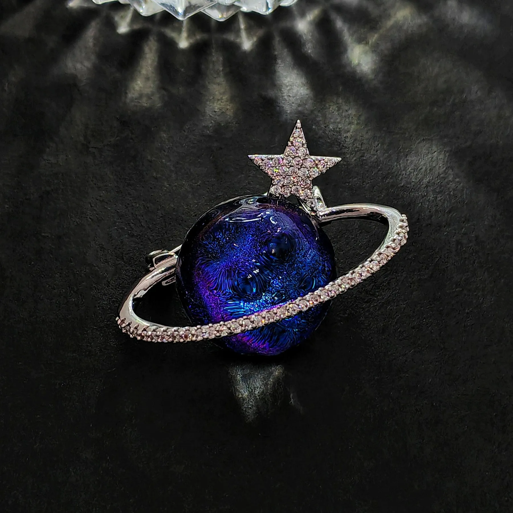 Gorgeous Blue and Purple Planet Saturn Pin with Silver Star Accent