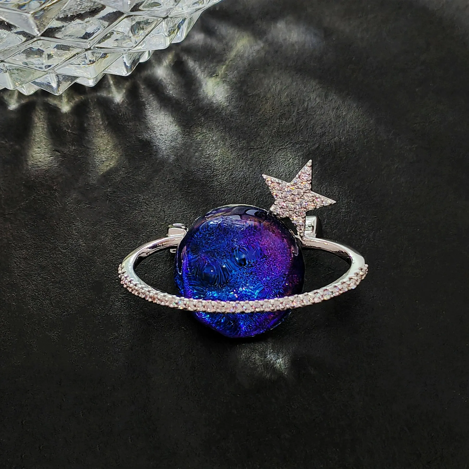 Gorgeous Blue and Purple Planet Saturn Pin with Silver Star Accent