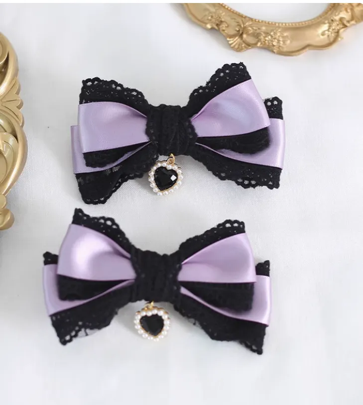 Gothic Lolita Headpiece Black Violet Hair Accessory Brooch