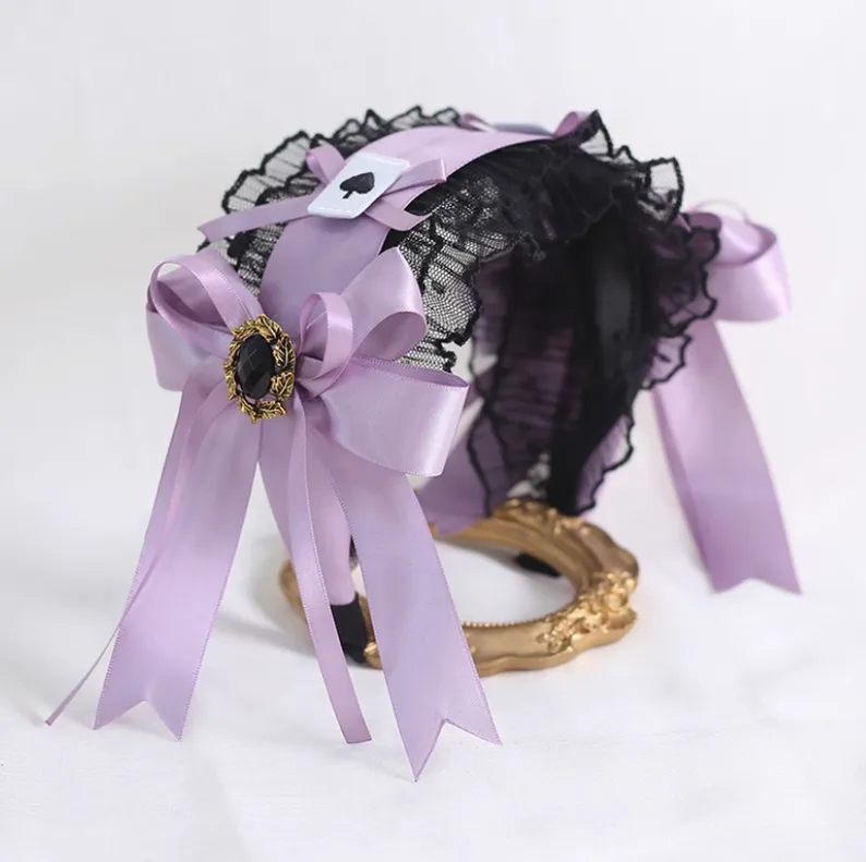 Gothic Lolita Headpiece Black Violet Hair Accessory Brooch