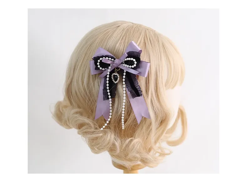 Gothic Lolita Headpiece Black Violet Hair Accessory Brooch