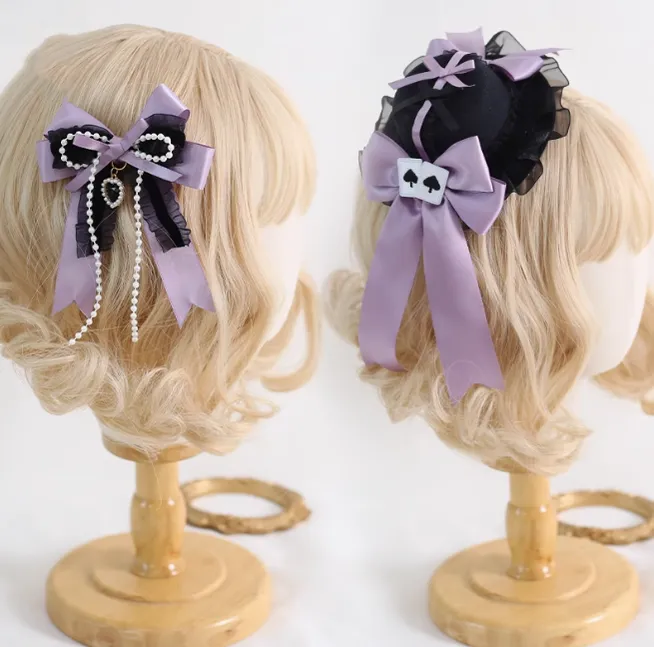 Gothic Lolita Headpiece Black Violet Hair Accessory Brooch