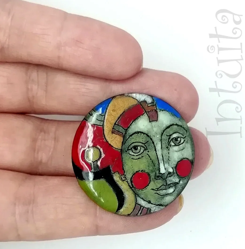 Handmade Enamel Brooches with Faces