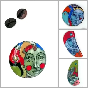 Handmade Enamel Brooches with Faces