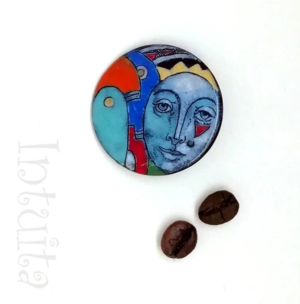 Handmade Enamel Brooches with Faces