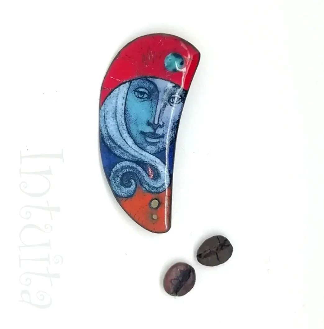 Handmade Enamel Brooches with Faces