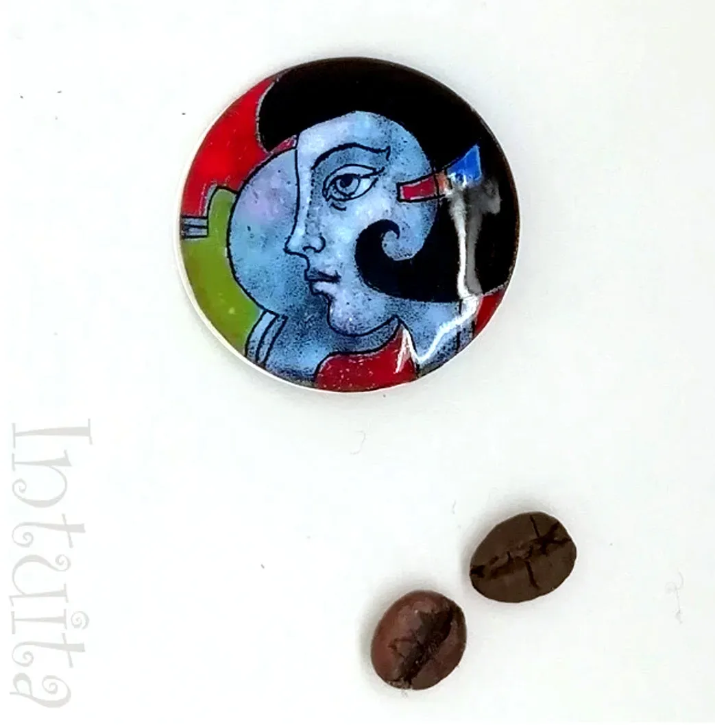 Handmade Enamel Brooches with Faces