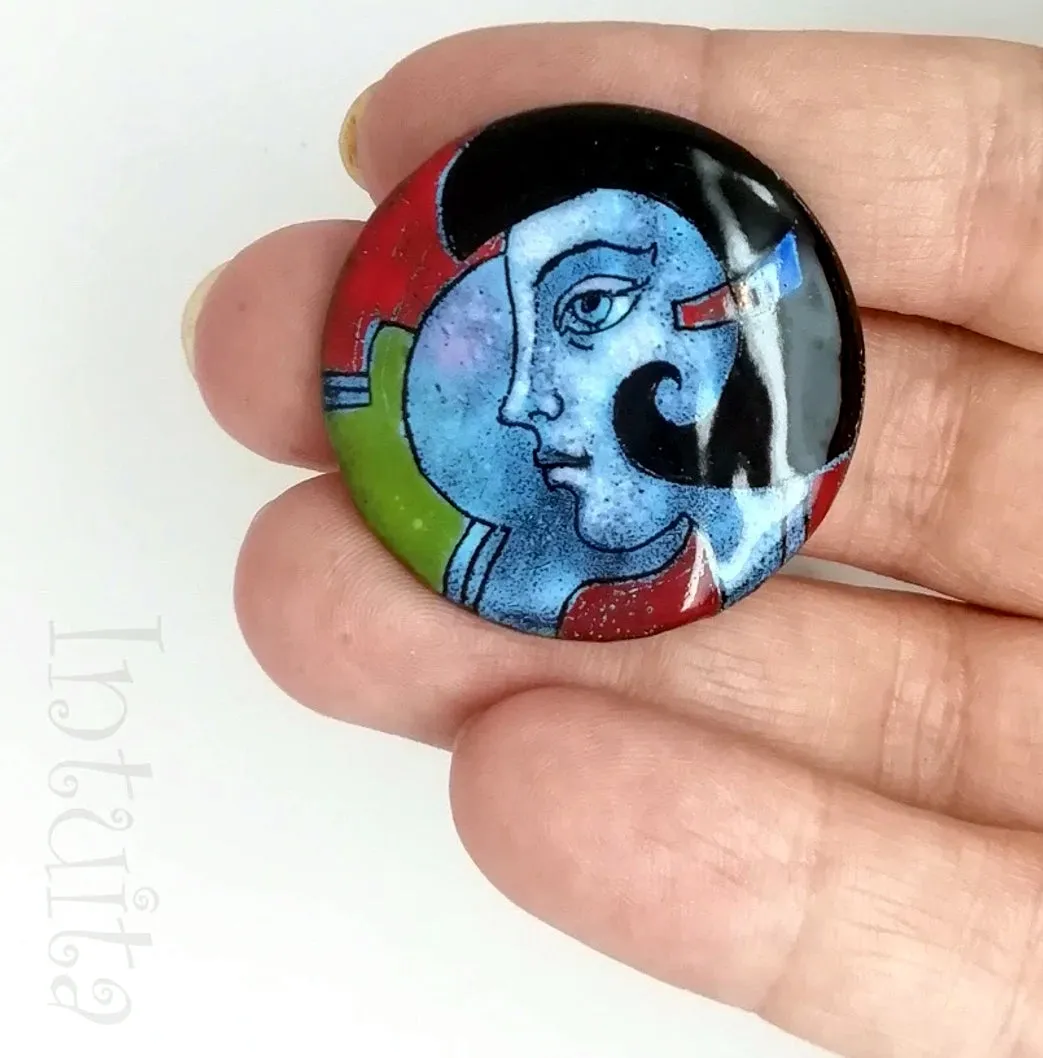 Handmade Enamel Brooches with Faces