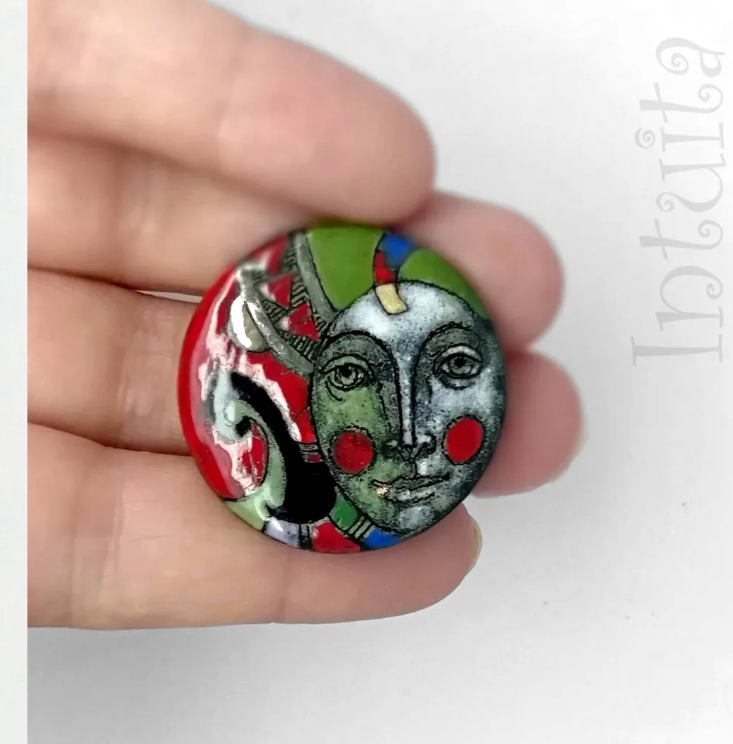 Handmade Enamel Brooches with Faces