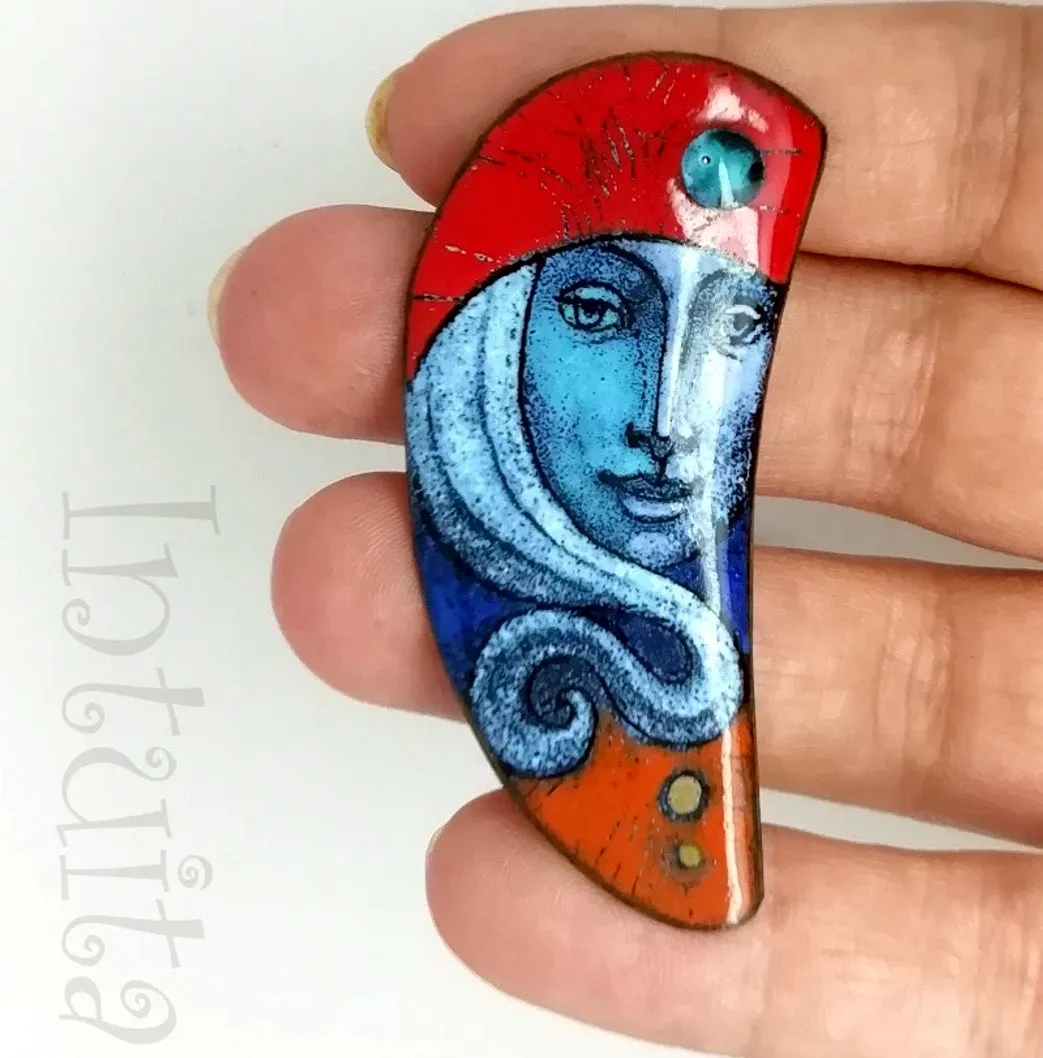 Handmade Enamel Brooches with Faces