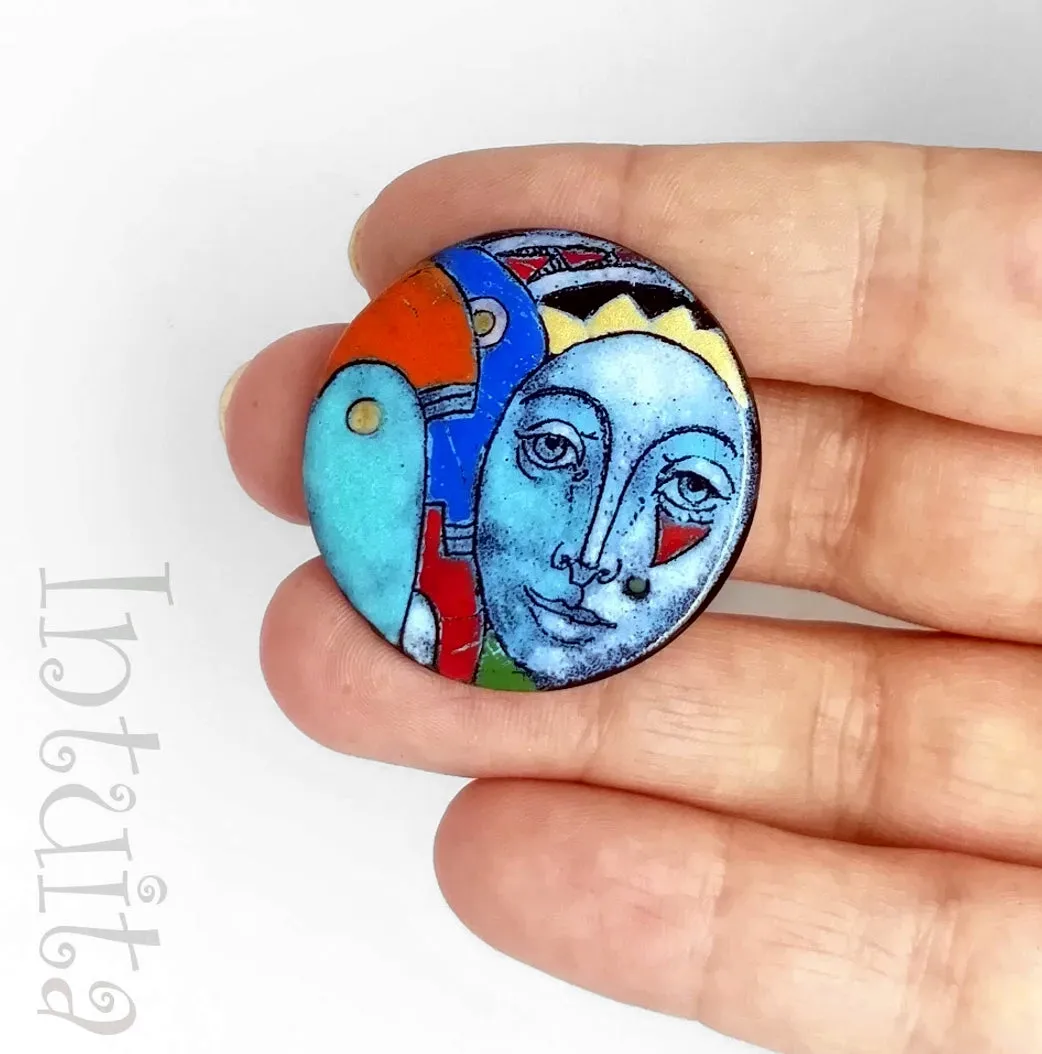 Handmade Enamel Brooches with Faces