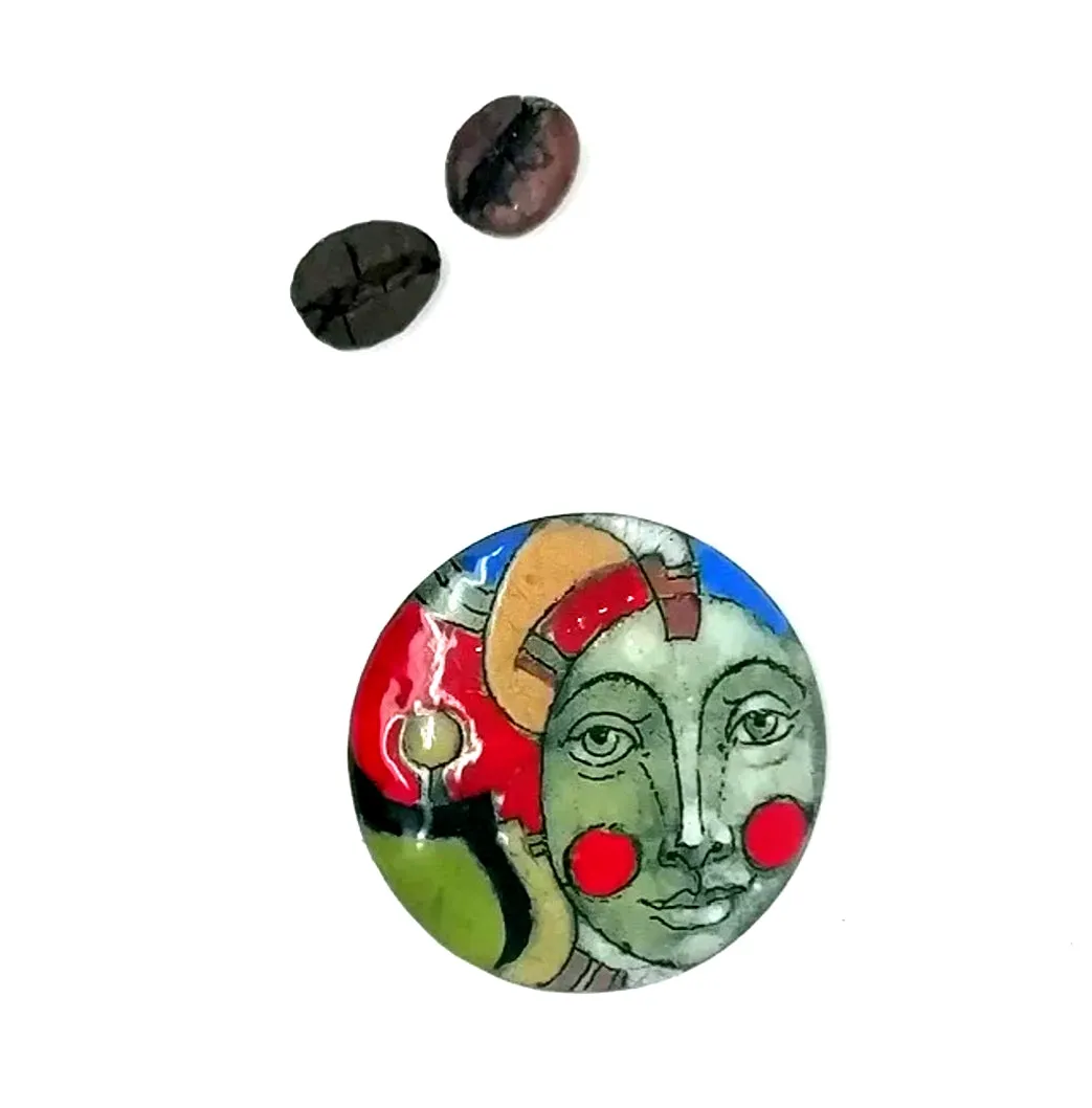 Handmade Enamel Brooches with Faces