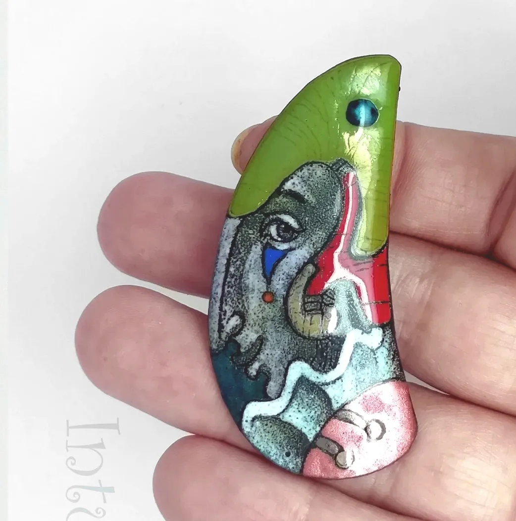 Handmade Enamel Brooches with Faces