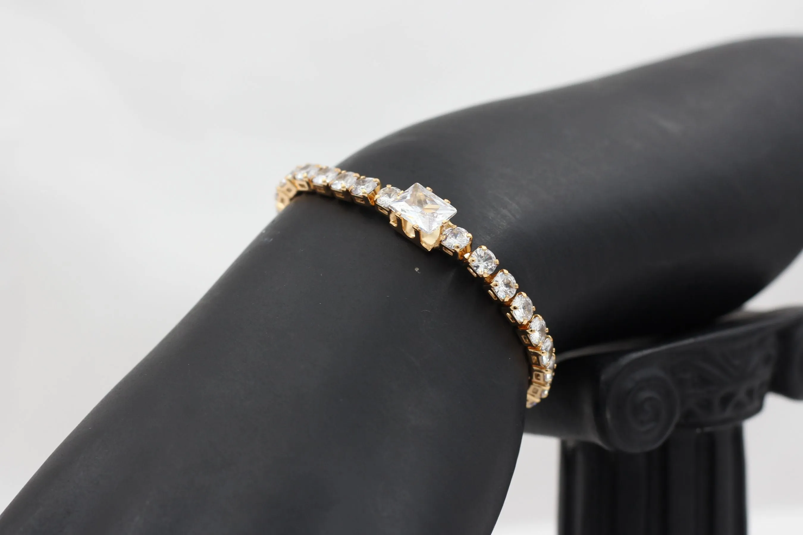 JCS Fashions Gleaming Cubic Zirconia Gold- Polished Tennis Bracelet