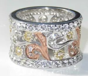 Jewellery Kingdom Sterling Silver Rose Gold Cubic Zirconia Ladies Silver Band Ring