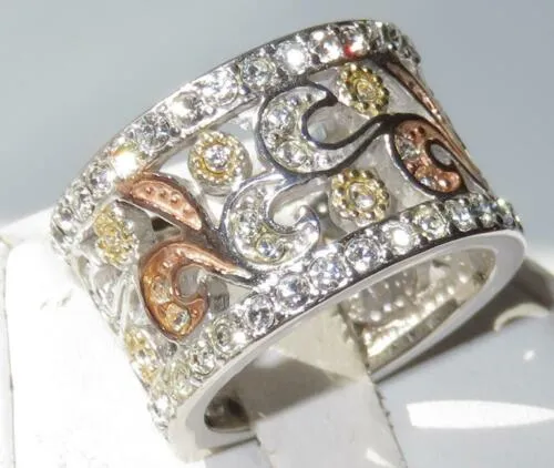 Jewellery Kingdom Sterling Silver Rose Gold Cubic Zirconia Ladies Silver Band Ring