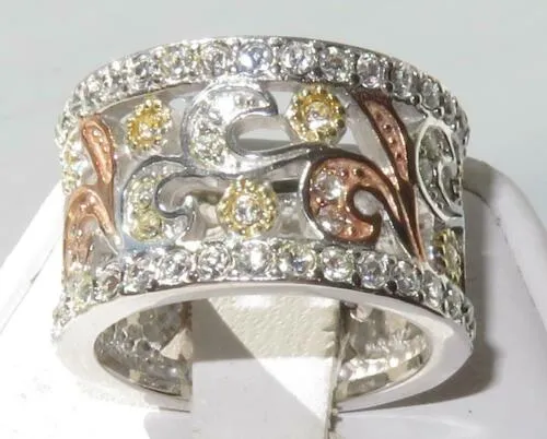 Jewellery Kingdom Sterling Silver Rose Gold Cubic Zirconia Ladies Silver Band Ring