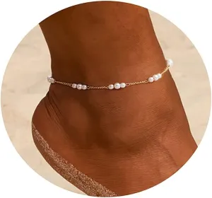 Kyerlyn Dainty Simple Chain Anklet for Women 18k Gold/Silver Plated Summer Beach Beaded Evil Eye Moon Figaro Butterfly Satellite Cuban Pearl Flat Marina Anklet Gift