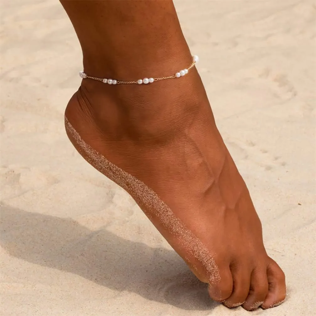Kyerlyn Dainty Simple Chain Anklet for Women 18k Gold/Silver Plated Summer Beach Beaded Evil Eye Moon Figaro Butterfly Satellite Cuban Pearl Flat Marina Anklet Gift