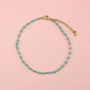 Light Blue Beaded Anklet (Gold Plated)