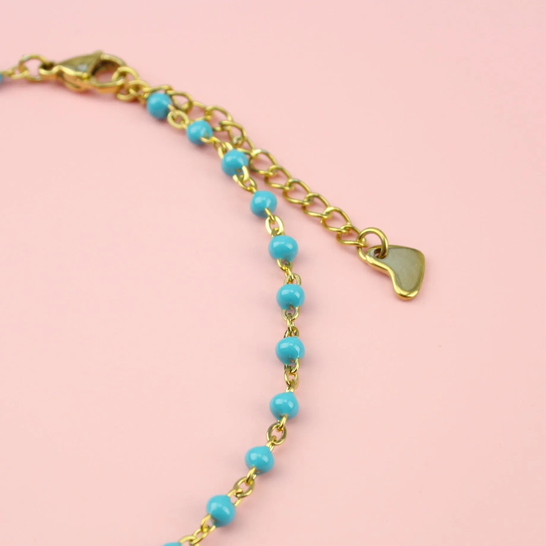 Light Blue Beaded Anklet (Gold Plated)