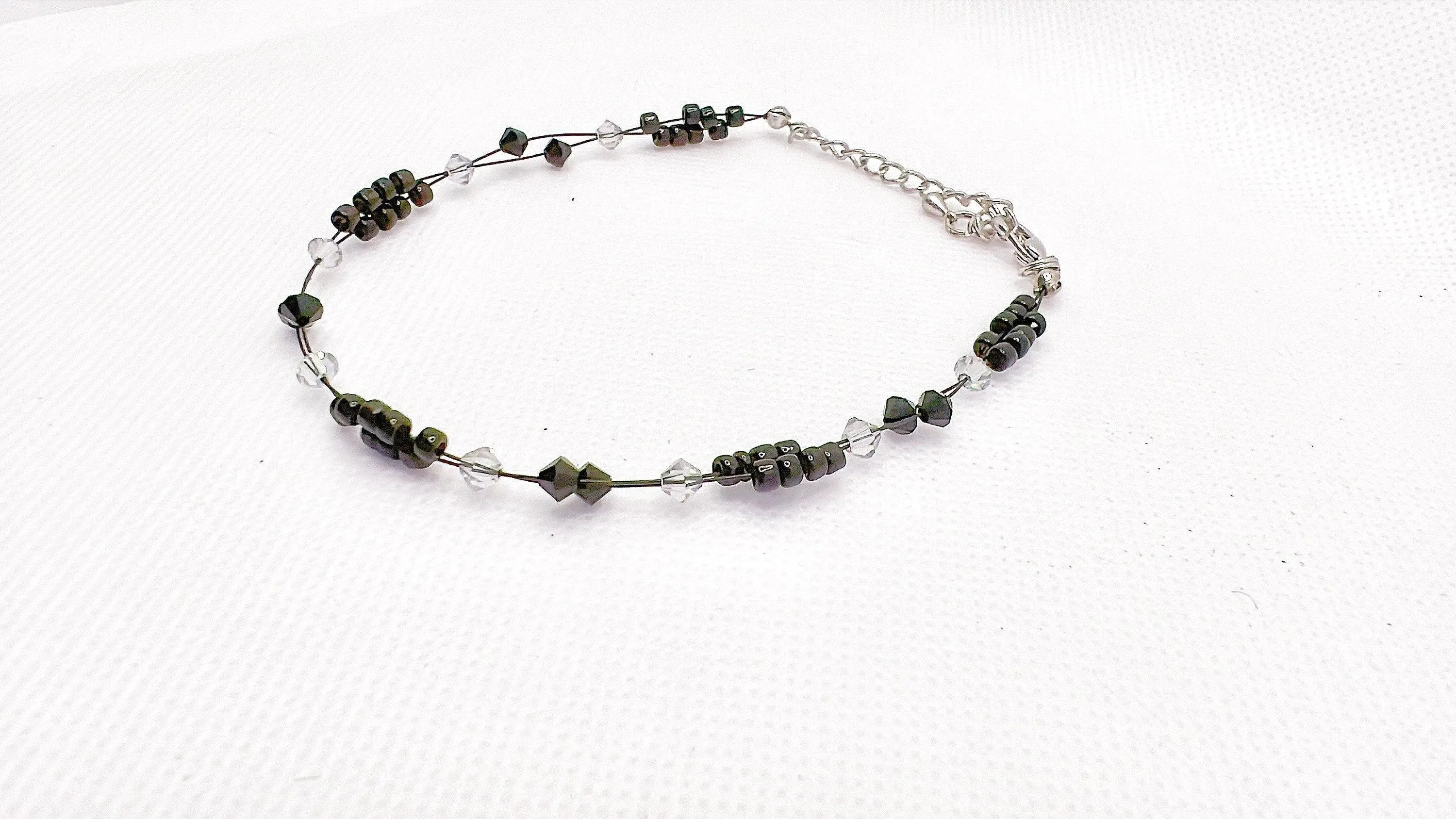 Light Gray Crystal Miyuki Bead Anklet