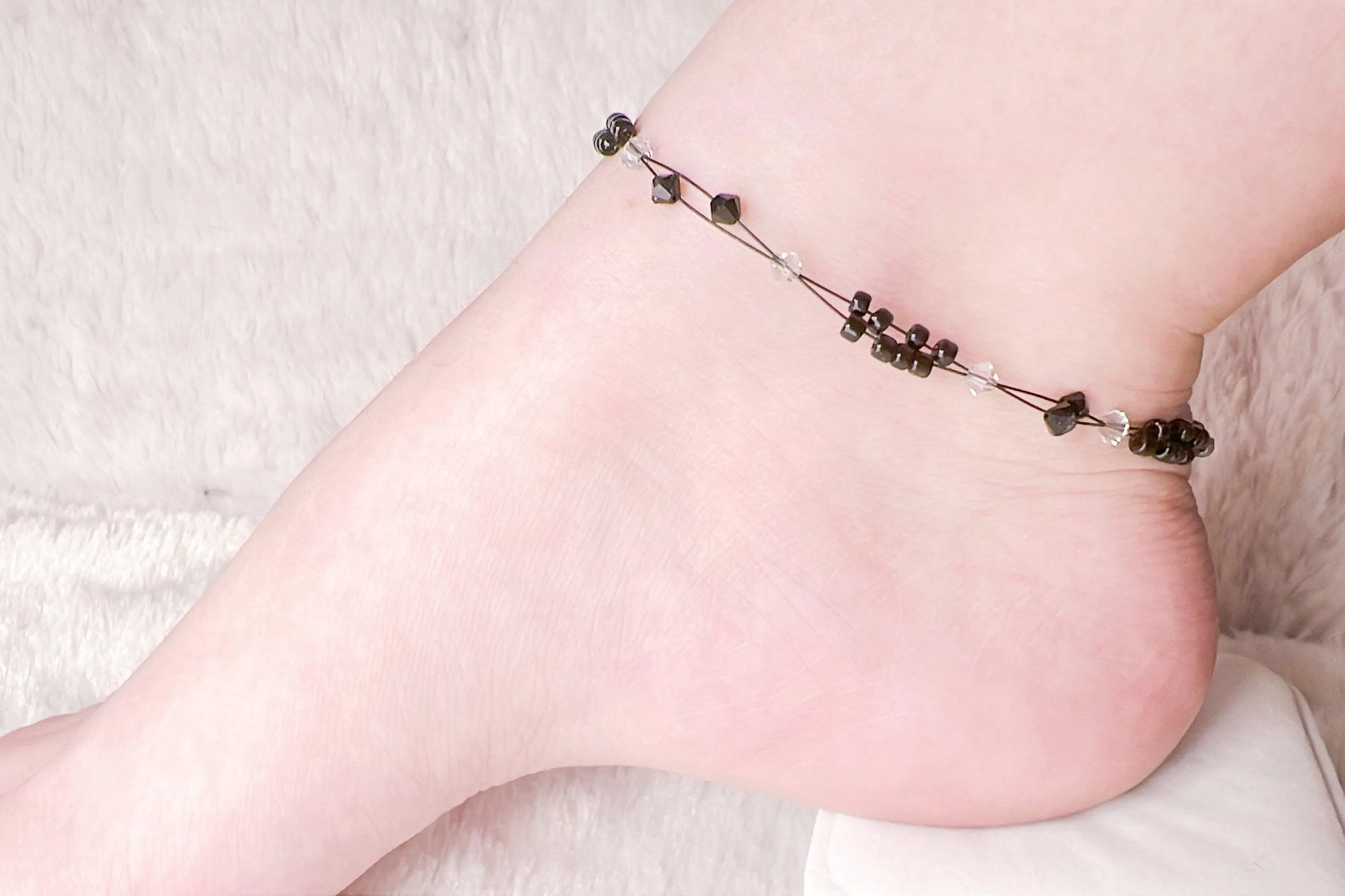 Light Gray Crystal Miyuki Bead Anklet
