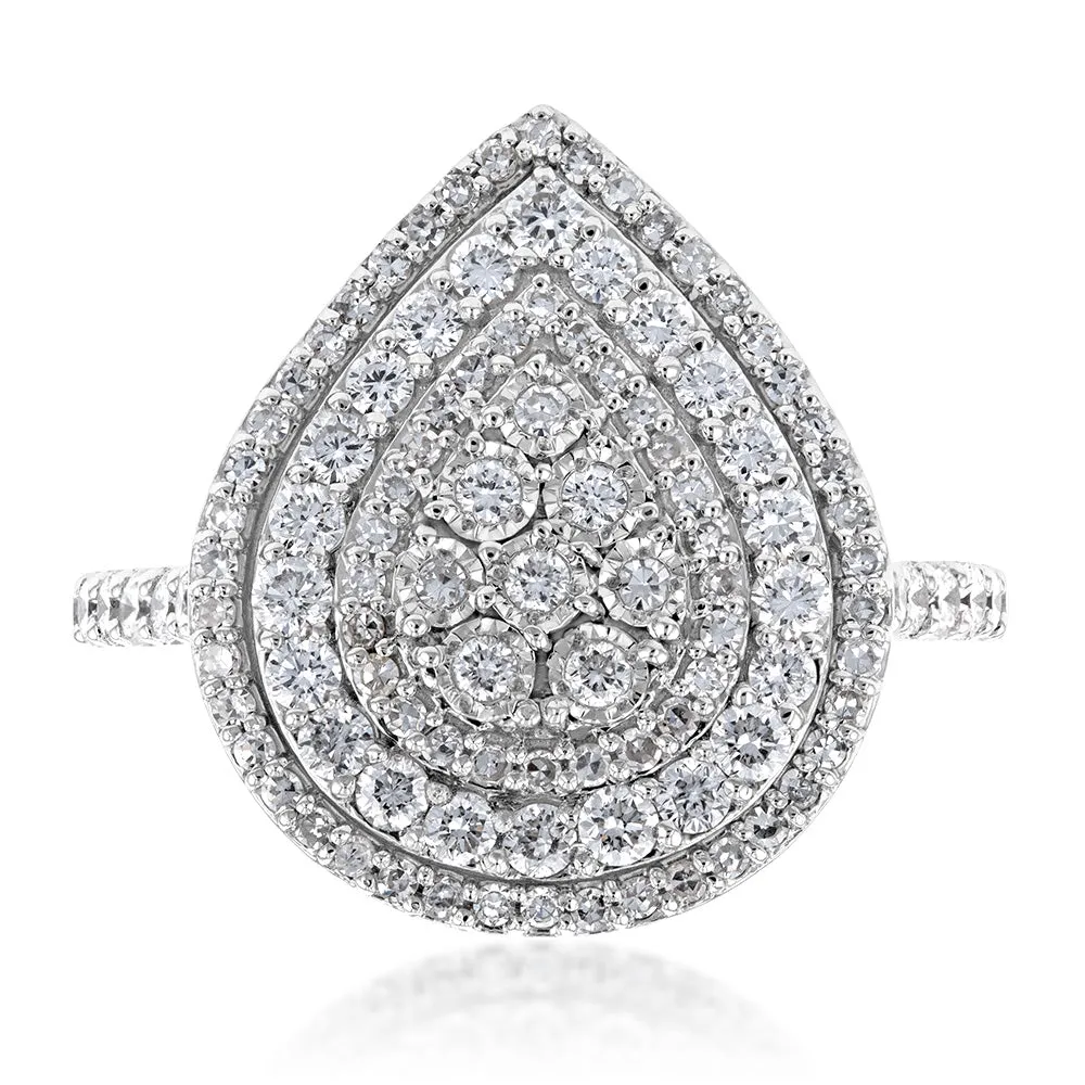 Luminesce Lab Grown Diamond 1 Carat Pear Cluster Ring in Silver