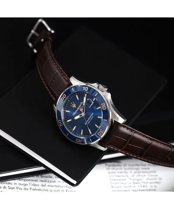 Maserati Competizione 43mm Blue Dial Brown Strap - R885110004