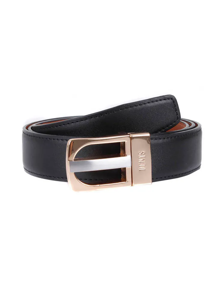 Men's Reversible Leather Belt with Gold and Nickel Buckle