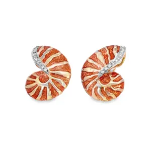 Nautilus Earrings, 14Kt & Diamonds, Enamel