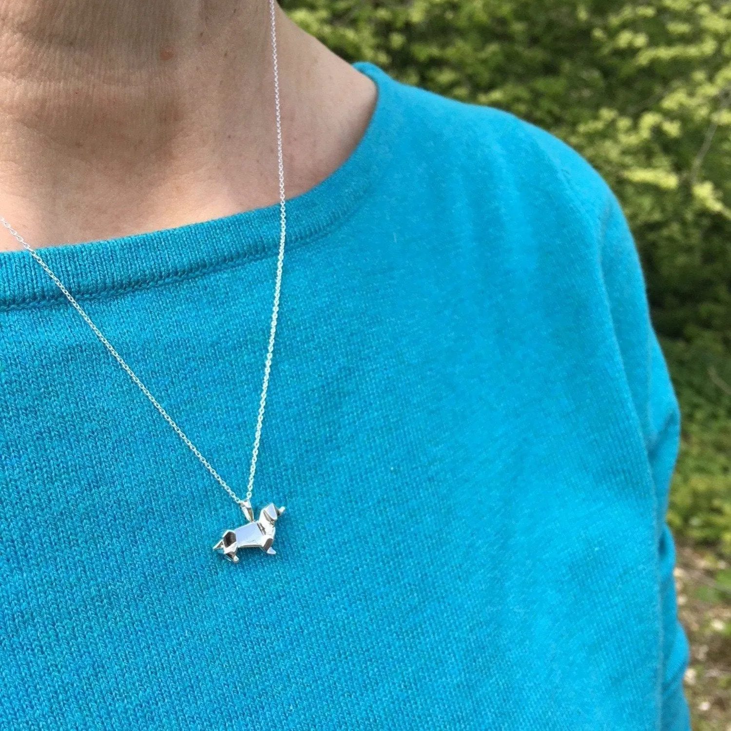 Origami Dachshund Sterling Silver Necklace
