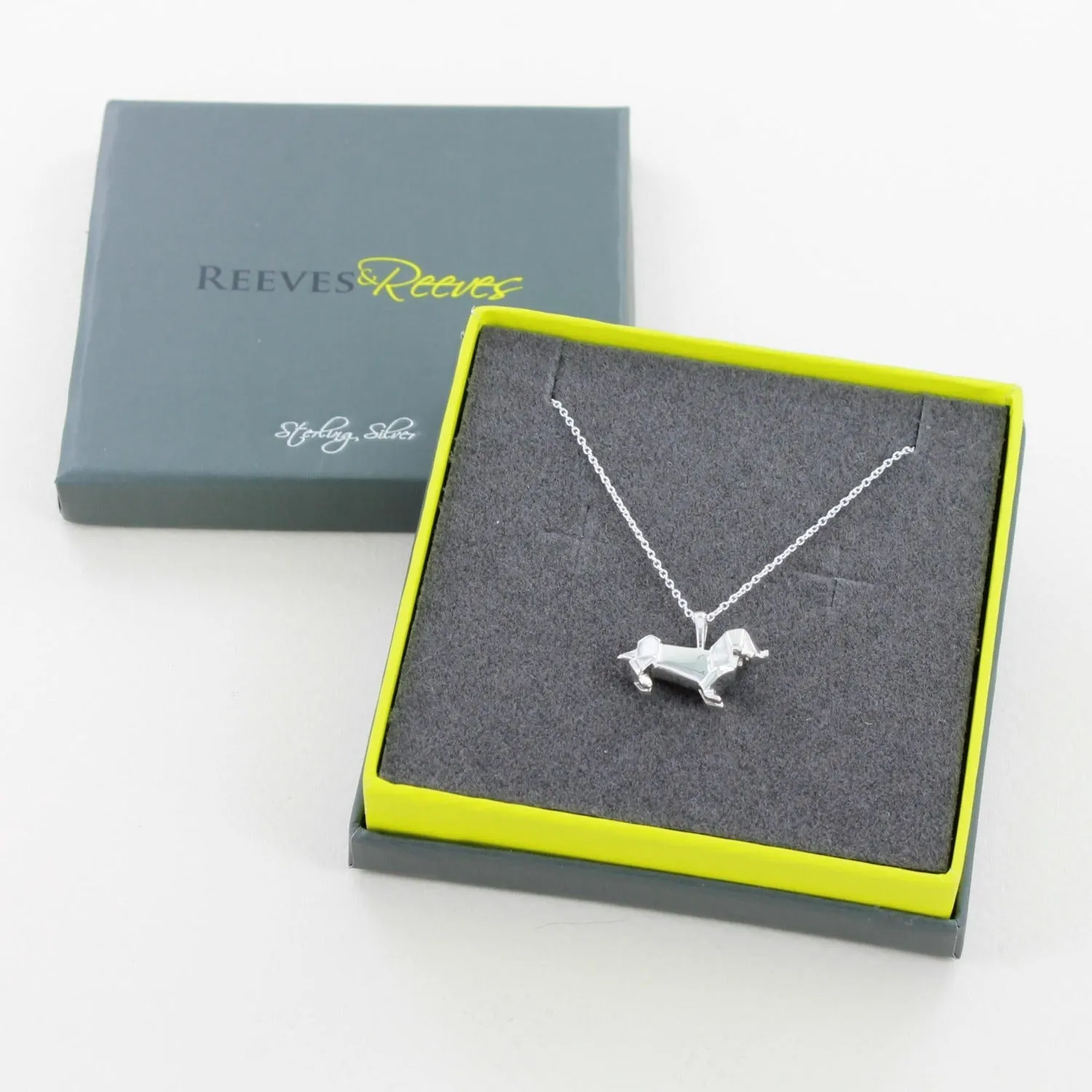 Origami Dachshund Sterling Silver Necklace