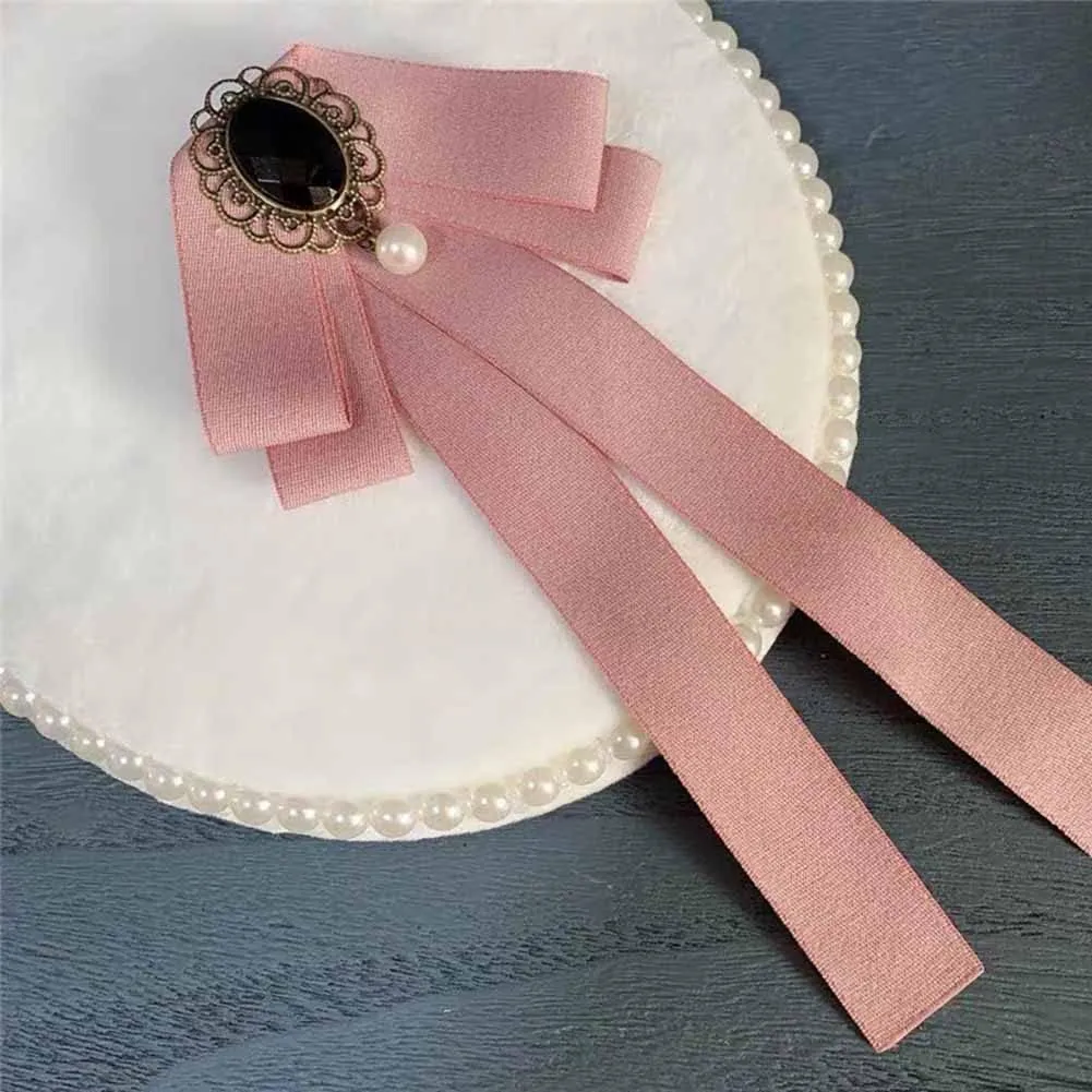 Psivika Womens Bow Tie Brooch Ribbon Bowknot Brooch Pins Crystal Pre Tied BowTie Collar Neck Bow Brooch Pins