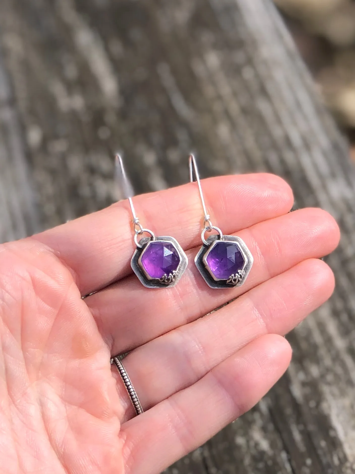 Purple Amethyst Hexagon Earrings