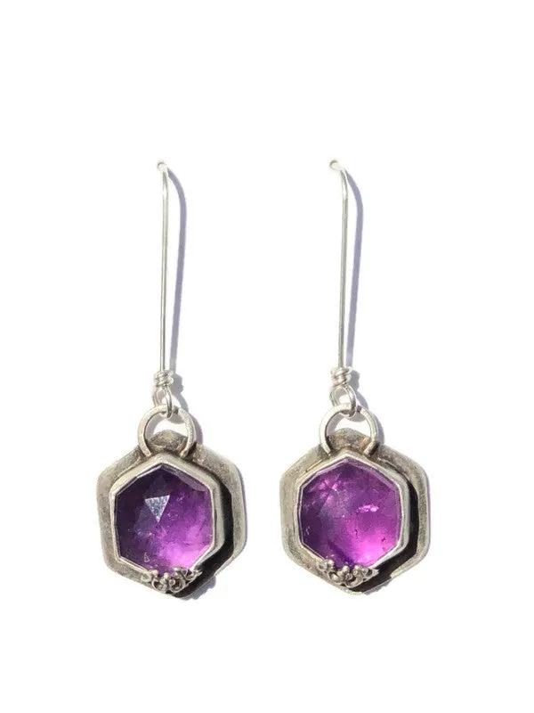 Purple Amethyst Hexagon Earrings