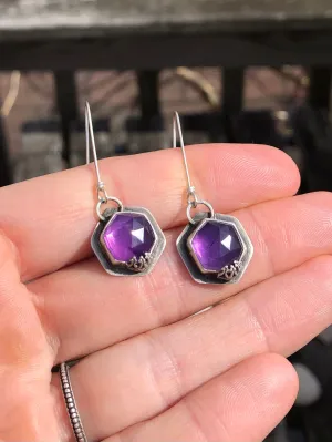 Purple Amethyst Hexagon Earrings