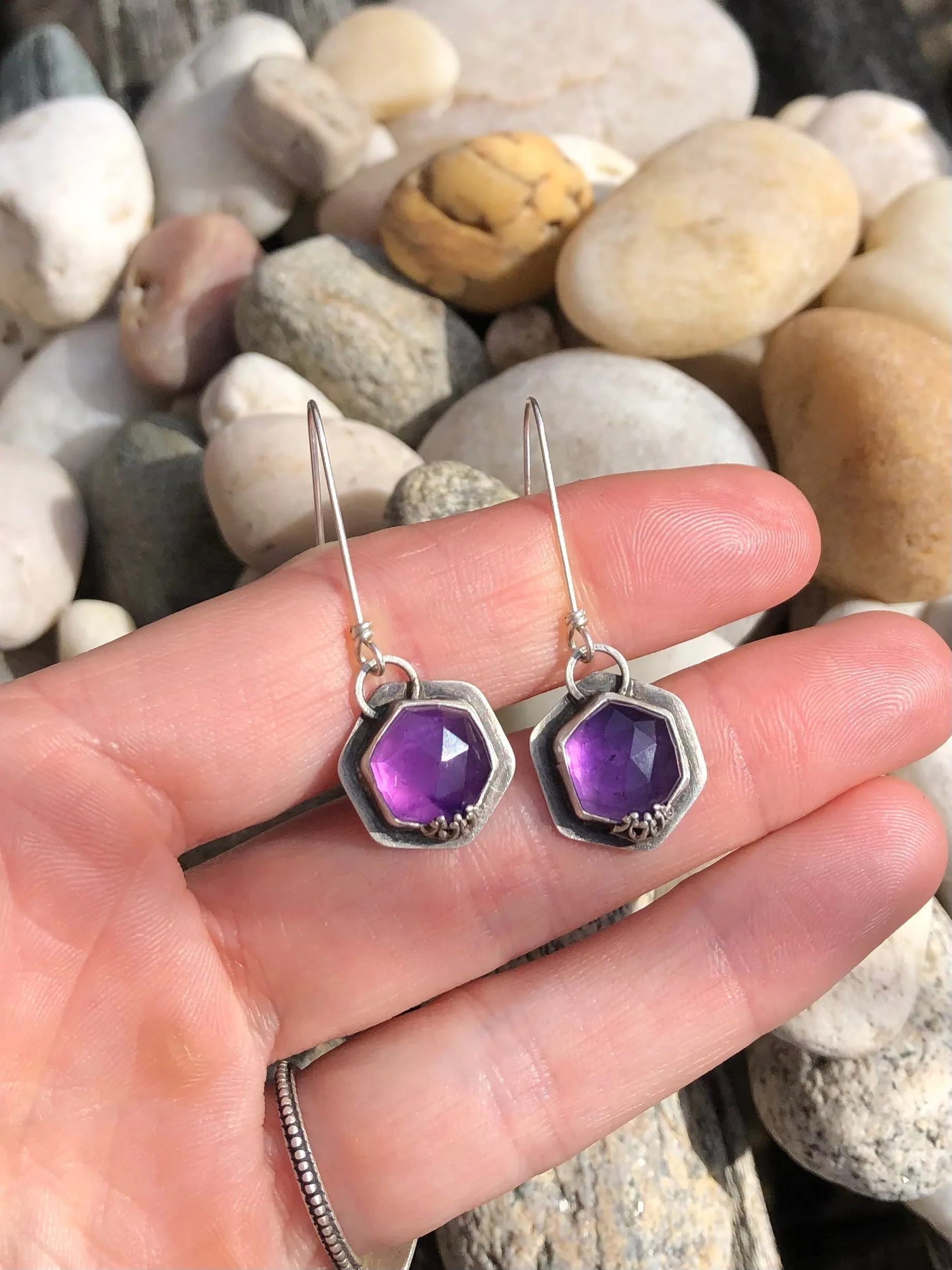Purple Amethyst Hexagon Earrings