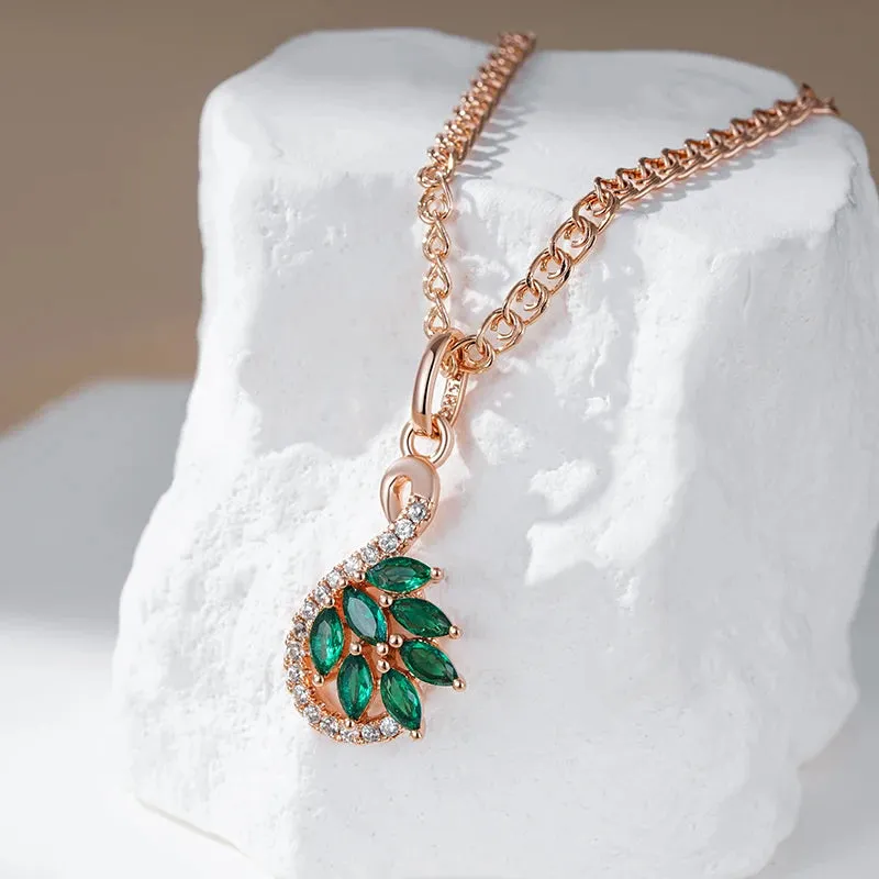 Radiant Green Zircon Rose Gold Pendant Necklace