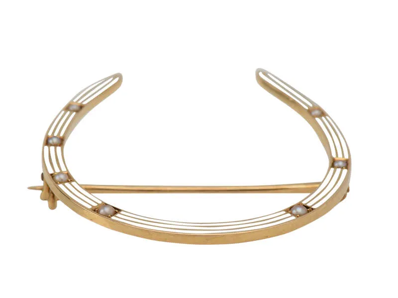 Riker Pearl Enamel Horseshoe Brooch