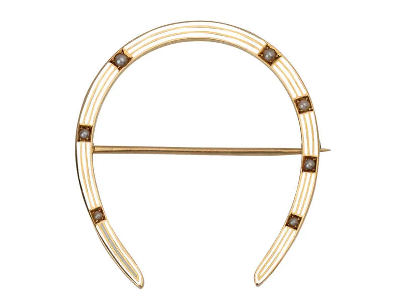 Riker Pearl Enamel Horseshoe Brooch