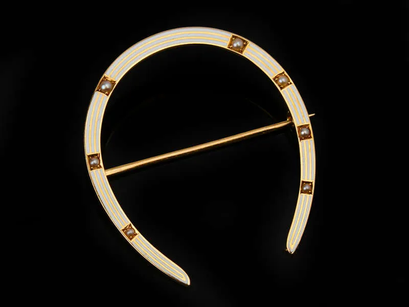 Riker Pearl Enamel Horseshoe Brooch