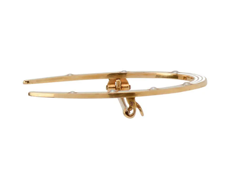 Riker Pearl Enamel Horseshoe Brooch