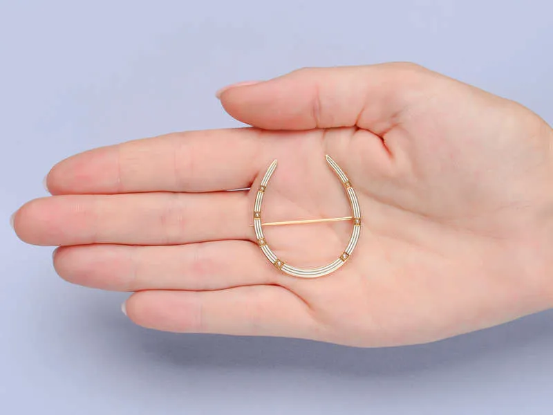 Riker Pearl Enamel Horseshoe Brooch
