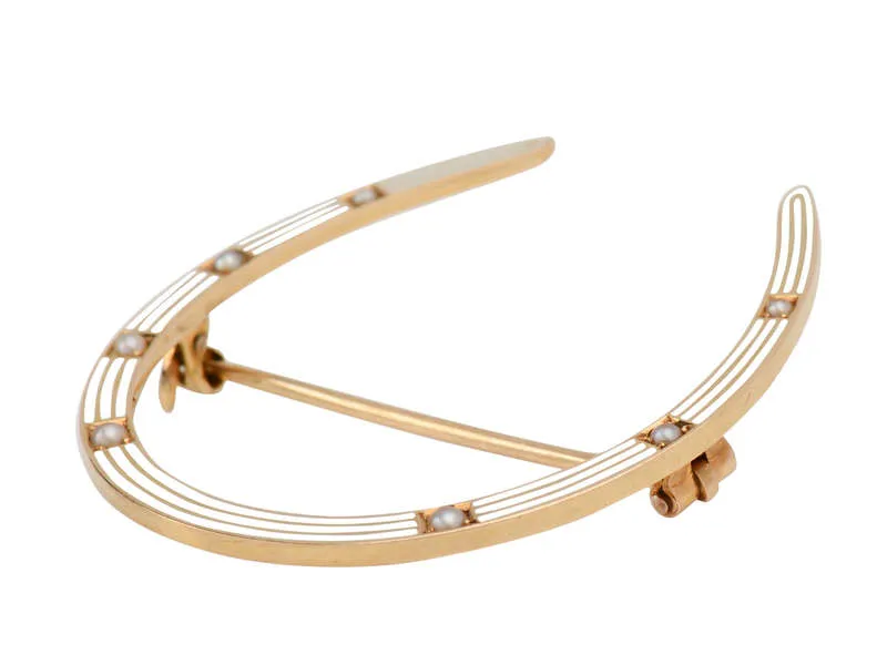 Riker Pearl Enamel Horseshoe Brooch