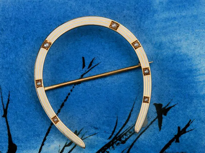 Riker Pearl Enamel Horseshoe Brooch