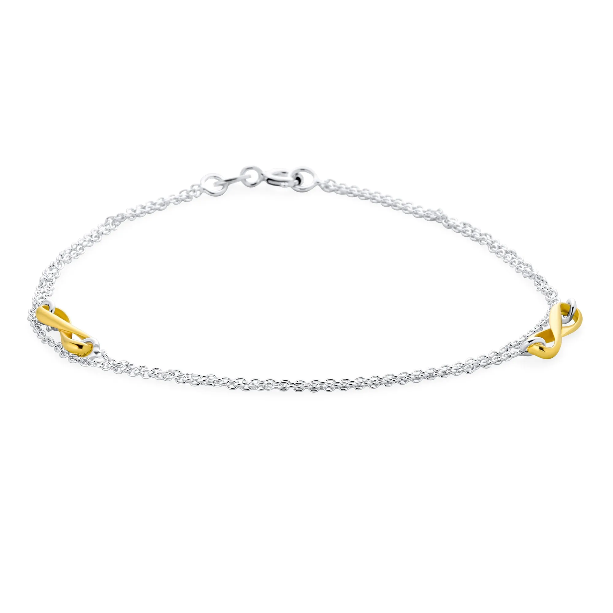 Romantic Double Chain Infinity Love Knot Anklet Ankle Bracelet Sterling Silver